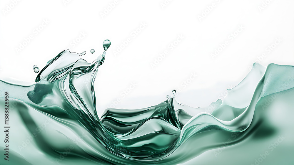 Poster abstract green liquid splash with copy space on white background