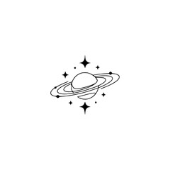 Minimalist Saturn Planet Icon with Stars - Space Illustration
