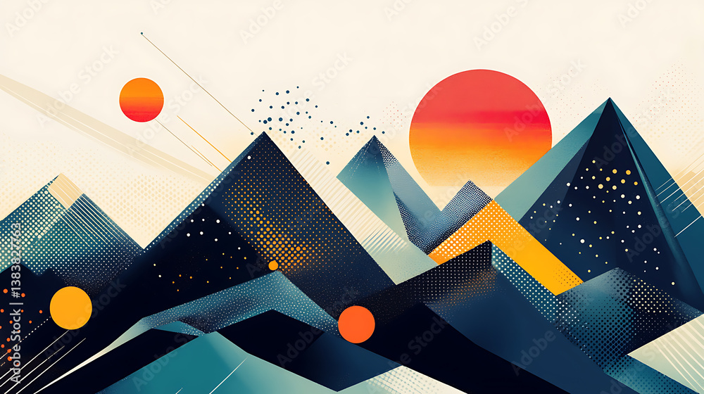 Aufkleber Abstract mountain background in geometrical shapes with dots and lines