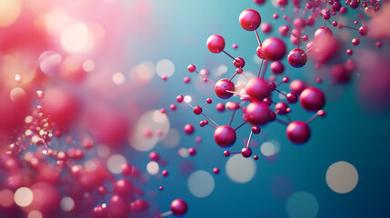 Abstract molecule model, scientific research in molecular chemistry, 3d illustration on a blue background, generative a