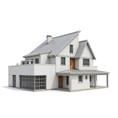 Modern white house with garage on white background