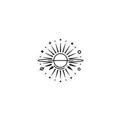 Celestial Sun Burst Logo: Minimalist, Black & White Design
