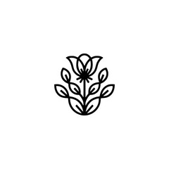 Minimalist Floral Line Art Logo, Black and White on White Background