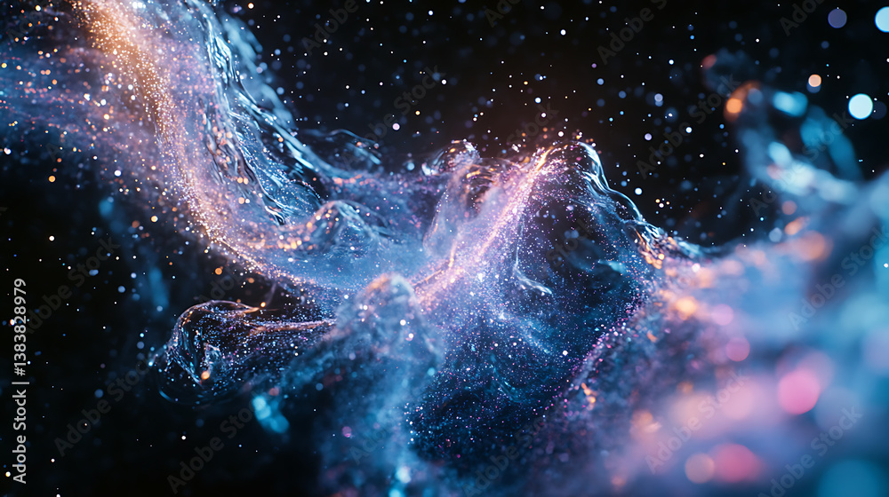 Poster add glittery liquid glitter and shimmery flashes to a black background to overlay moving magic