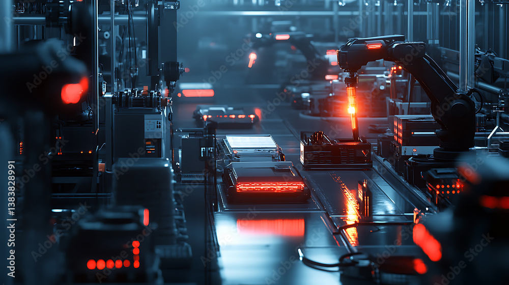 Leinwandbilder Advanced autonomous robots working seamlessly in a smart factory, leveraging ai and machine learning for efficient warehouse automation and assistive robotics, optimizing operations