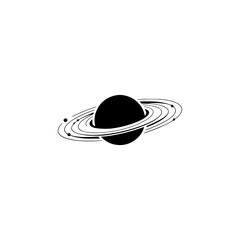 Minimalist Saturn Planet Icon, Black & White Space Illustration
