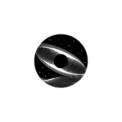 Abstract Black Hole Design with Cosmic Lines and Stars, Modern Aesthetic