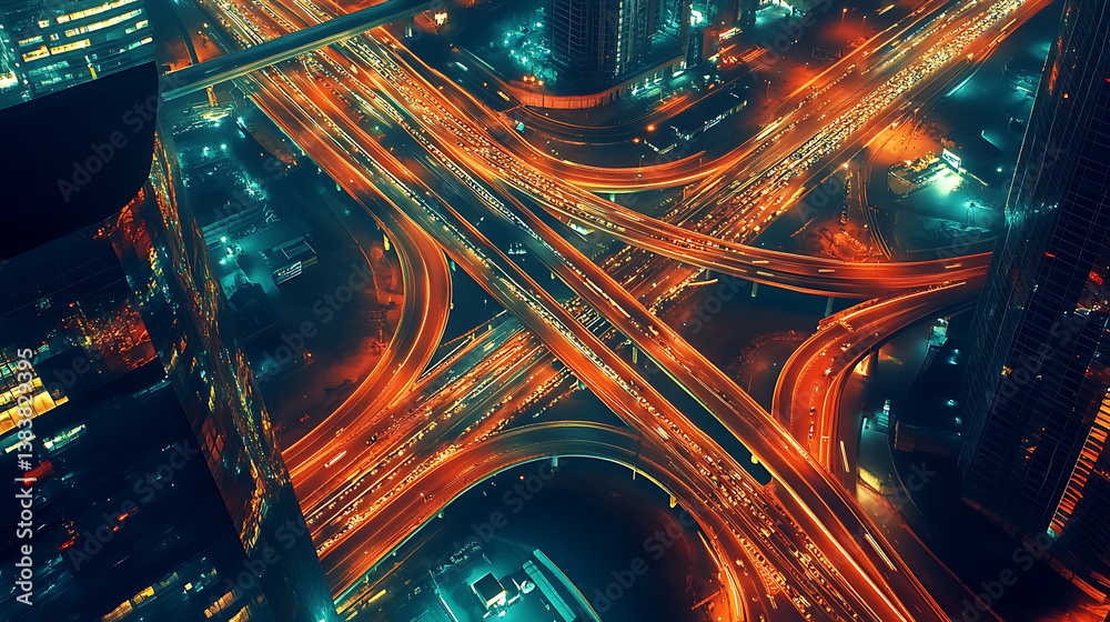 Aufkleber Aerial view of intersections with several highways and roads, transportation infrastructure