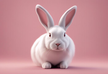 Fototapeta premium pastel white easter day background rendering pink 3d ear rabbit design decor fun colours decorative event creative three-dimensional cute animal holiday fluffy egg decoration art concept closeup
