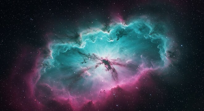 Cosmic Bloom: Teal and Rose Nebula AI Generated - Powered by Adobe