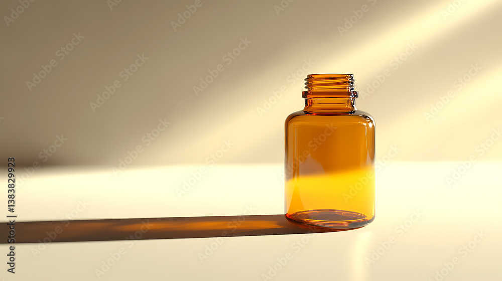 Poster amber dropper bottle with shadow on neutral background