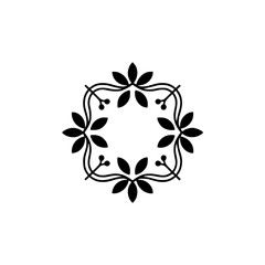 Minimalist Floral Wreath Illustration, Elegant Black on Creamy Background