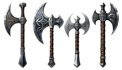 four medieval fantasy axes png