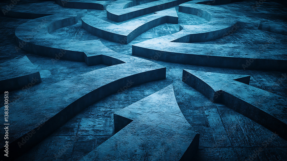Leinwandbilder An abstract representation of decision-making with multiple diverging arrows and pathways symbolizing choices and potential outcomes