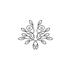 Minimalist Line Art Leaf Logo, Floral Design on White Background
