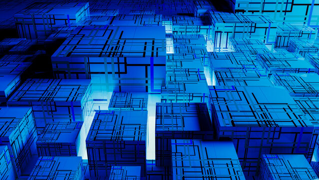 Exploring abstract technology concepts with blue cube design