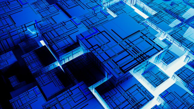 Exploring abstract technology concepts with blue cube design