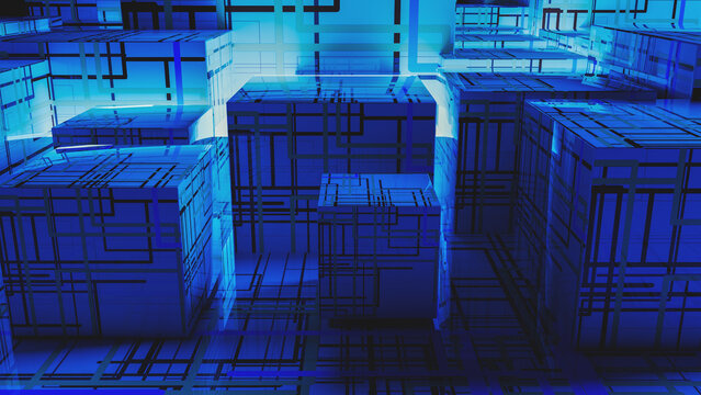 Exploring abstract technology concepts with blue cube design