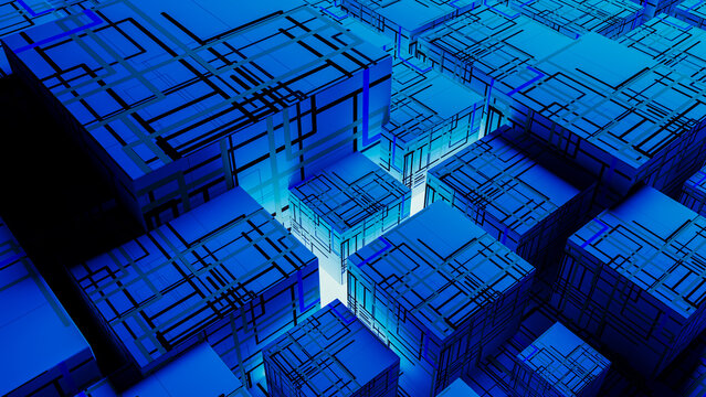 Exploring abstract technology concepts with blue cube design