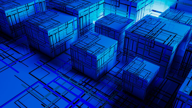 Exploring abstract technology concepts with blue cube design