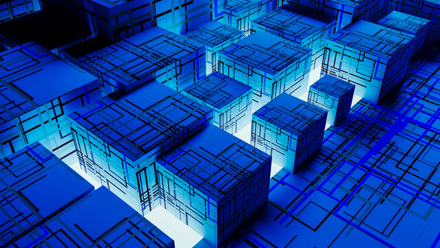 Exploring abstract technology concepts with blue cube design