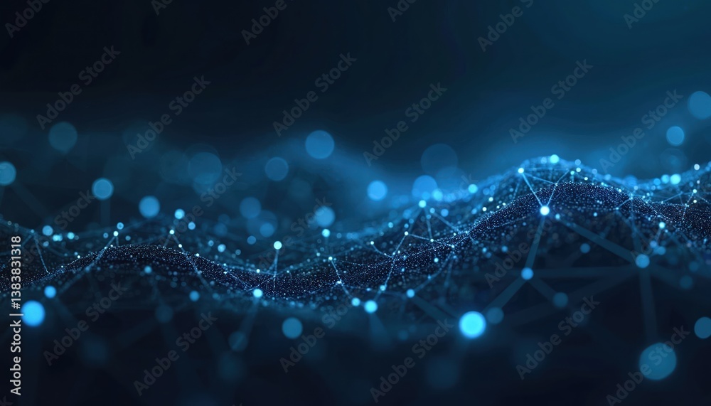 Aufkleber Abstract polygonal background composed of lines dots glowing particles, plexus effect. Digital illustration dark blue. Artificial intelligence technology concept. Modern digital network connects