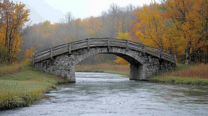 Obraz premium Autumnal Stone Bridge Over Stream