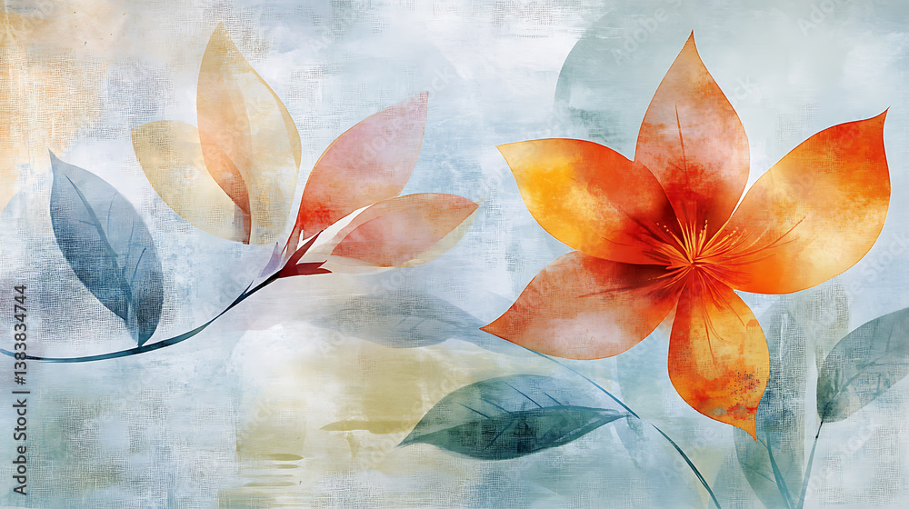 Poster background with abstract flower modern arts, watercolor and transparency effect modern design for wa