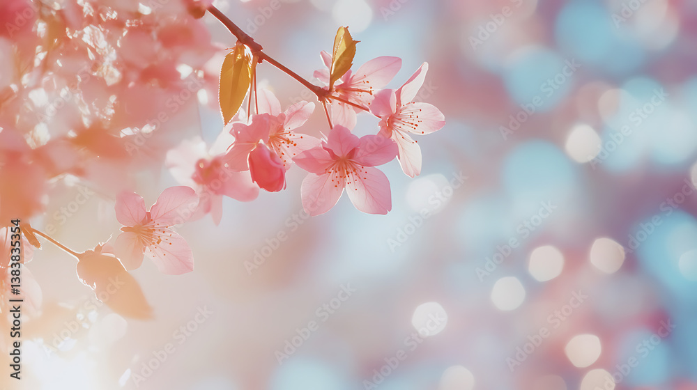 Aufkleber beautiful blurred spring leaves background with sunny bokeh effect