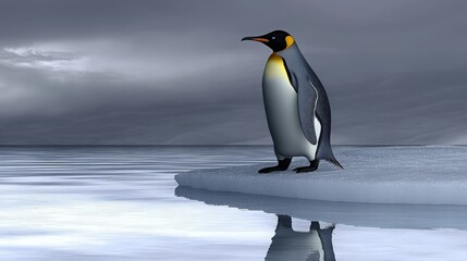 Fototapeta premium Penguin on Ice Floe, Stormy Weather
