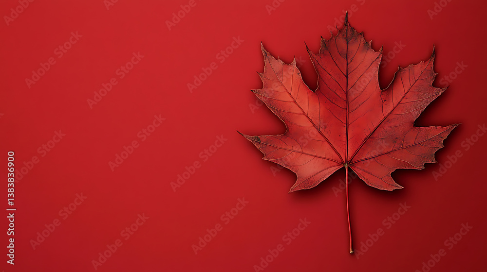 Aufkleber big maple leaf with copy space on red background