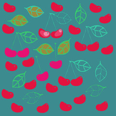 Design  colored cherry. Hand drawn.