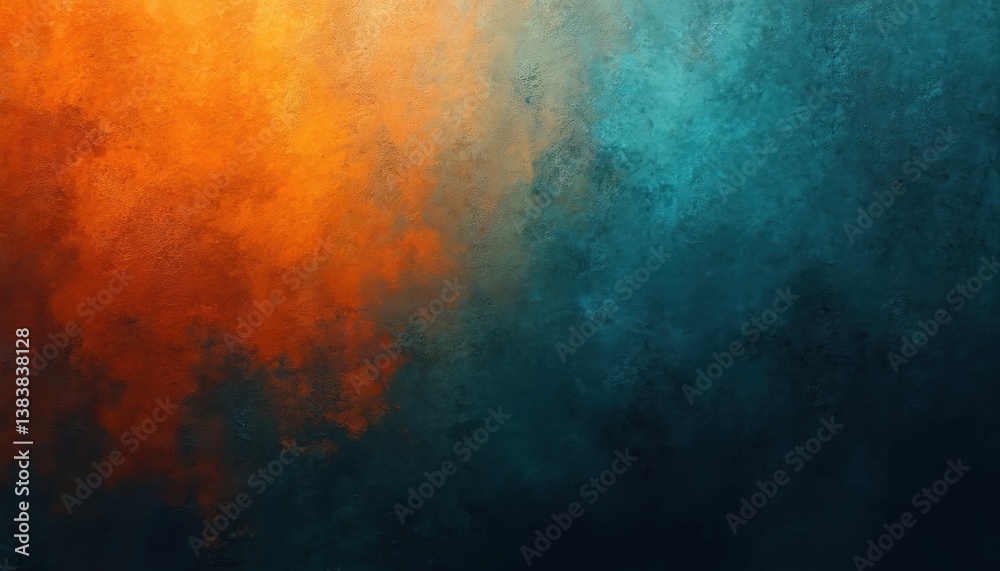 Poster abstract background featuring gradient of teal, orange, black colors. grainy texture effect creates 