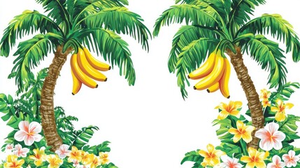 Tropical paradise Palm trees, bananas, flowers.  Perfect for travel brochures