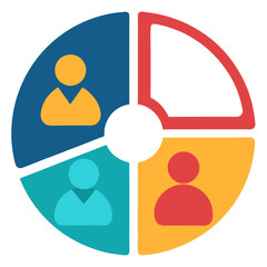 Teamwork Pie Chart Icon for Business Analytics and Workforce Segmentation