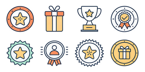 Gift, Achievement, Diamonds, Coin, Award, and Star Symbol Icons