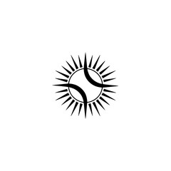 Minimalist Sun Logo: Geometric Black Icon on White Background