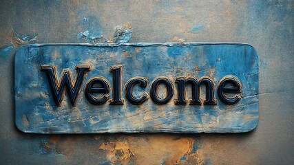 Antique Welcome Sign: A close-up shot of an old, weathered wooden sign, elegantly painted, spells out "Welcome" in embossed letters, offering a warm invitation.