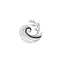 Minimalist Swirl with Branch Silhouette on White