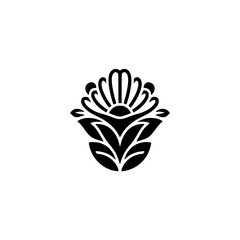 Elegant Black Floral Logo on White: Minimalist Design Element