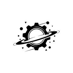 Modern Tech Gear Logo: Minimalist Black & White Design