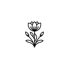 Minimalist Black Flower Icon on White Background, Logo Design Element