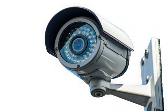 A watchful eye, ever vigilant, safeguarding our community, a security camera against a bright, on Transparent Background.