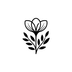 Minimalist Floral Logo Icon: Black and White Botanical Illustration