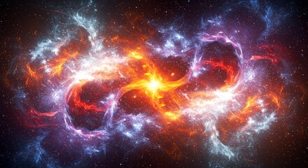 Fototapeta premium Cosmic Nebula Collision - A vibrant depicting a fiery cosmic nebula collision, showcasing swirling colors and intense energy