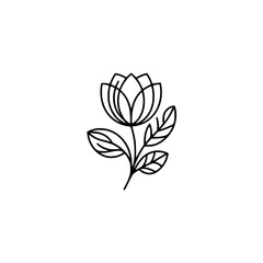 Minimalist Black Line Art Flower Icon on White Background