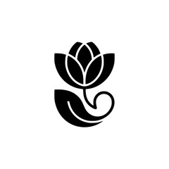 Minimalist Lotus Flower Icon - Black and White Botanical Design