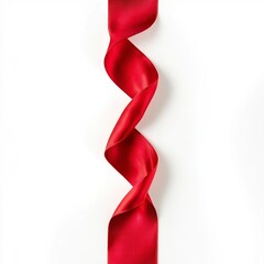 Vertically Twisted Red Satin Ribbon Isolated on White Background, Elegant Curled Streamer for Gift Wrapping