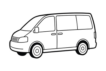 A clip art of Minivan outline illustration on white background