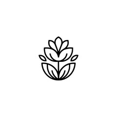 Minimalist Flower Logo Design, Line Art on White Background